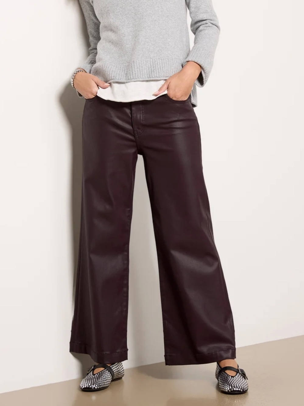 Kut from the Kloth Wide-Leg Faux Leather Pants in Deep Plum